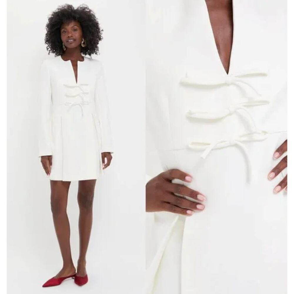Tuckernuck Ivory Long-Sleeve Mini Dress with Front Tie Detail